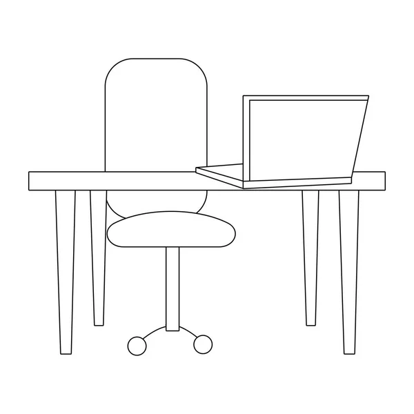 Bureau Meubles Modernes Avec Ordinateur Portable Chaise Bureau Dessin Animé — Image vectorielle