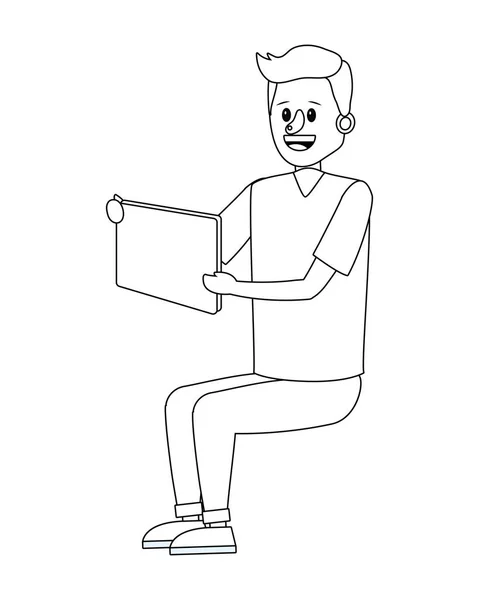 Молодой Сидящий Мужчина Мультипликационные Векторные Иллюстрации Графический Дизайн — стоковый вектор