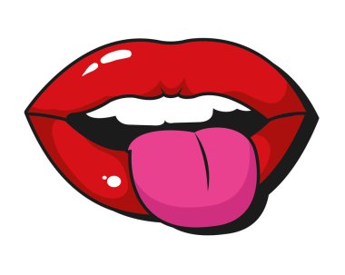Retro seksi pop sanat dudaklar karikatür vektör çizim grafik tasarım