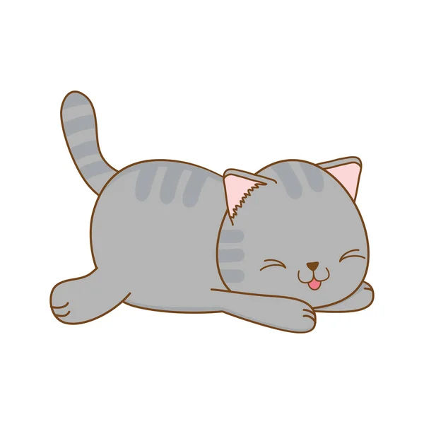 Sevimli Küçük Kedi Kawaii Karakter Vektör Çizim Tasarımı — Stok Vektör