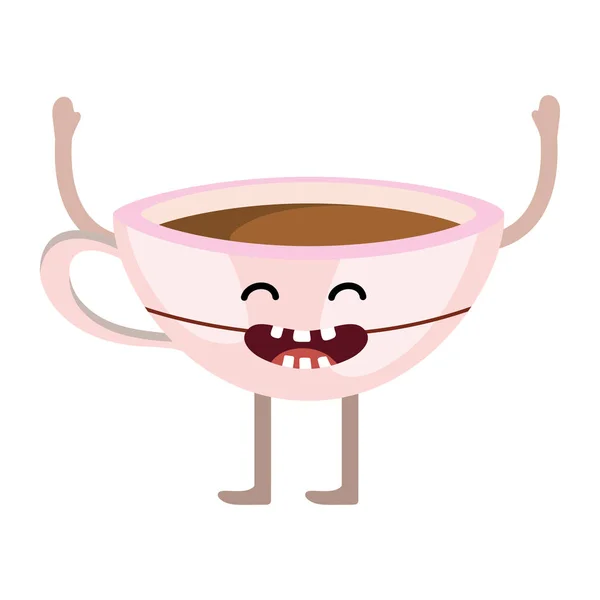 Kaffee Kawaii Becher Erhobene Hände Cartoon Vektor Illustration Grafik Design — Stockvektor