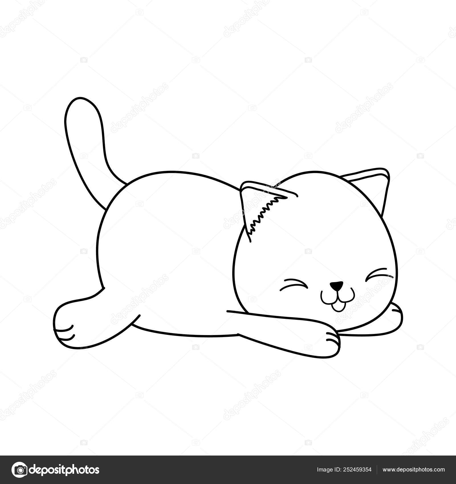 Gato Negro Lindo Aislado Sobre Fondo Blanco Vector De Stock