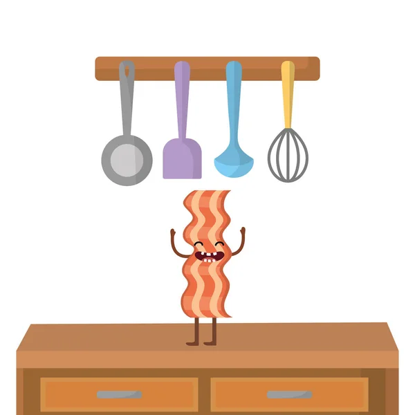 Köstlicher Kawaii Speck Der Küche Cartoon Vektor Illustration Grafik Design — Stockvektor