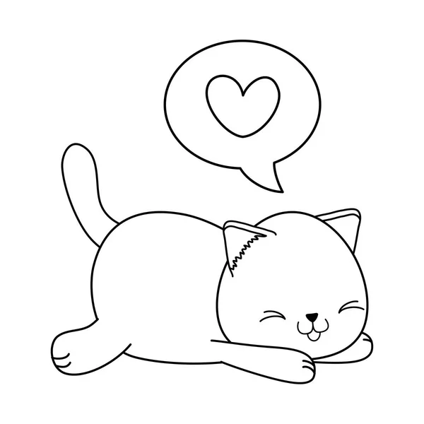 Lindo Pequeño Gato Con Corazón Kawaii Carácter Vector Ilustración Diseño — Archivo Imágenes Vectoriales