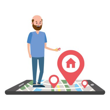 Smartphone karikatür vektör çizim grafik tasarım ile satın almak ev aramaya emlakçı