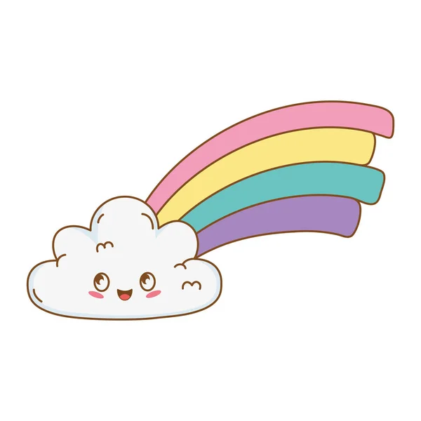 Wolken Regenboog Kawaii Tekens Vector Illustratie Ontwerp — Stockvector