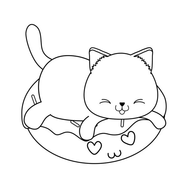 Niedliche Kleine Katze Mit Donuts Kawaii Charakter Vektor Illustration Design — Stockvektor