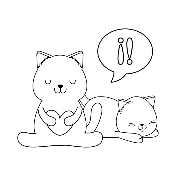 Niedlichen Kleinen Katzen Mit Herz Kawaii Zeichen Vektor Illustration Design — Stockvektor