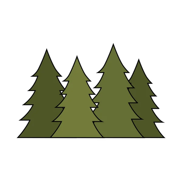 Dennen Bomen Bos Scène Vector Illustratie Ontwerp — Stockvector