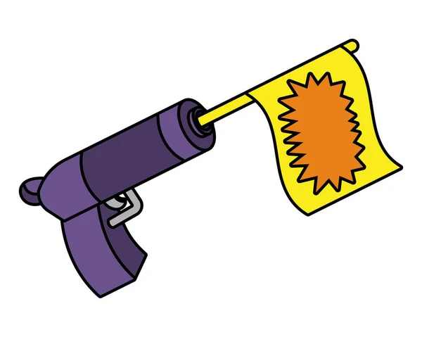 Speelgoed Gun Pistool Bang Vlag Cartoon Vector Illustratie Grafisch Ontwerp — Stockvector