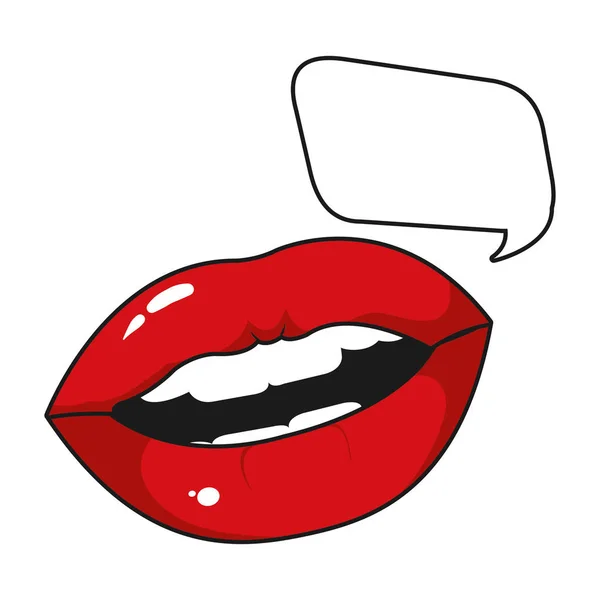 Retro Sexy Pop Art Lippen Mit Speecch Blase Cartoon Vektor — Stockvektor