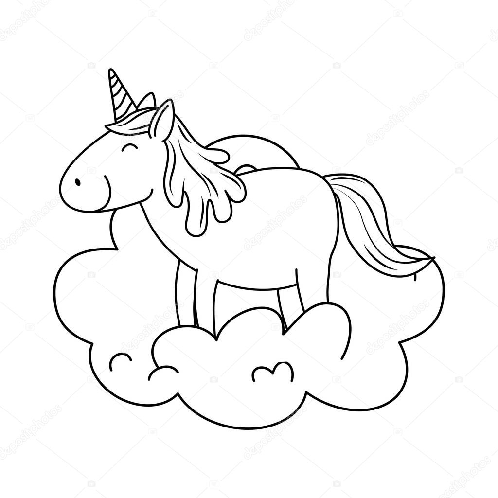 cute fairytale unicorn relax in cloud vector illustration design