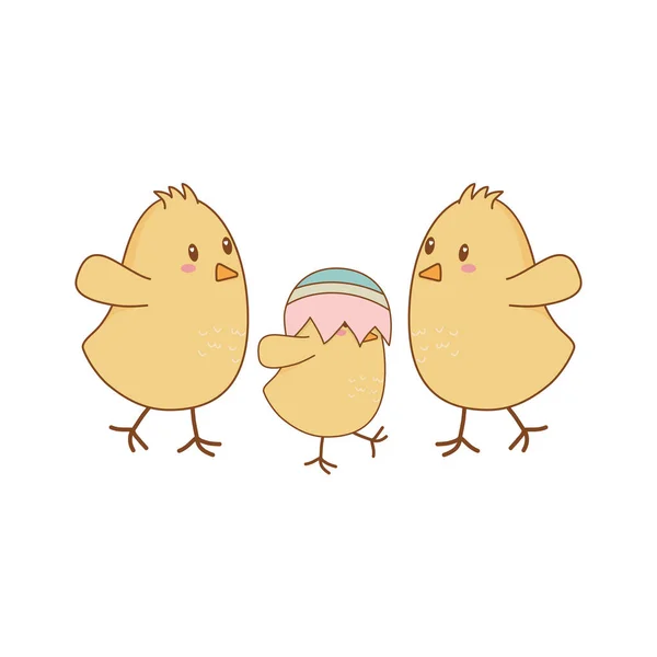 Pollitos Con Huevos Rotos Personajes Pascua Vector Ilustración Diseño — Archivo Imágenes Vectoriales