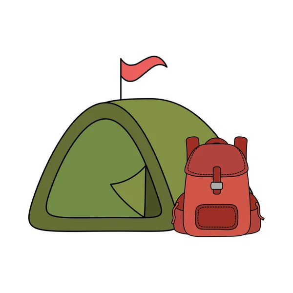 Väska Camping Med Camping Tält Vektor Illustration Design — Stock vektor