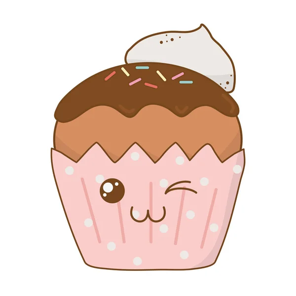 甜蜜的纸杯蛋糕糕点卡瓦伊字符矢量插图设计 — 图库矢量图片