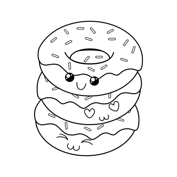 Delicioso Dulce Donuts Kawaii Carácter Vector Ilustración Diseño — Archivo Imágenes Vectoriales