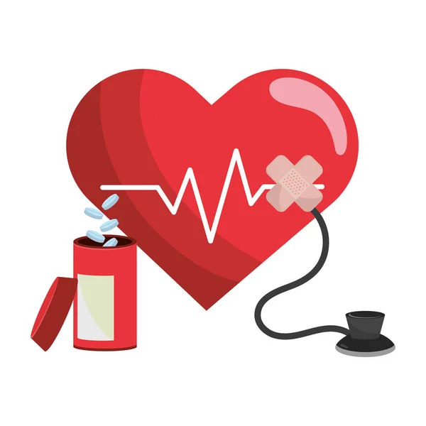 Hälso Och Medicinska Hjärtat Slå Tecknade Vektor Illustration Grafisk Design — Stock vektor