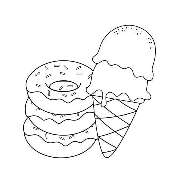 美味的甜冰淇淋和甜甜圈矢量插图设计 — 图库矢量图片