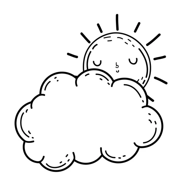 Ładny Chmury Słońce Kawaii Znaków Wektor Ilustracja Projektu — Wektor stockowy