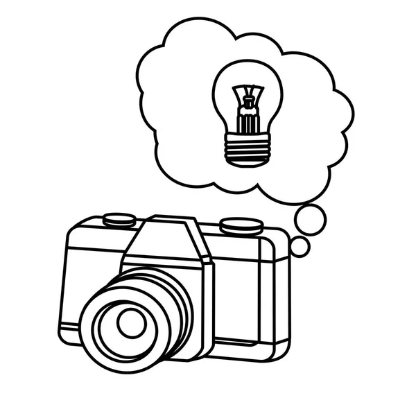 Vintage Caméra Avec Ampoule Bulle Parole Bulle Dessin Animé Vectoriel — Image vectorielle