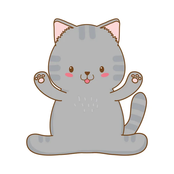 Lindo Pequeño Gato Kawaii Carácter Vector Ilustración Diseño — Vector de stock