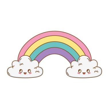 bulutlar ve gökkuşağı kawaii karakterleri çizimde tasarım vektör