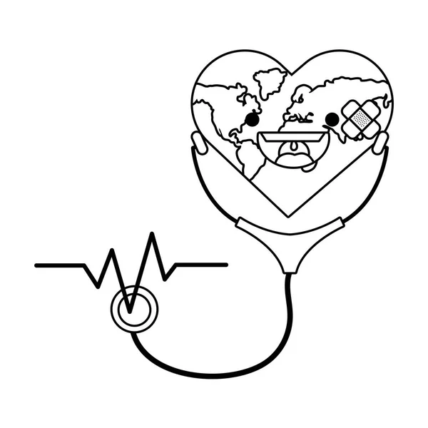 Świecie Oszczędność Eco Serce Boli Stetoskop Bandaż Tynk Wektor Ilustracja — Wektor stockowy