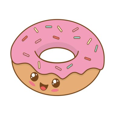 lezzetli tatlı çörek kawaii karakter vektör çizim tasarımı