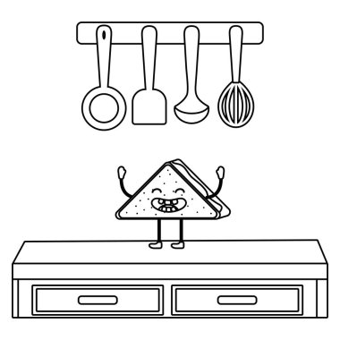 lezzetli lezzetli yemekler kawaii tost ekmeği, mutfak karikatür vektör çizim grafik tasarım