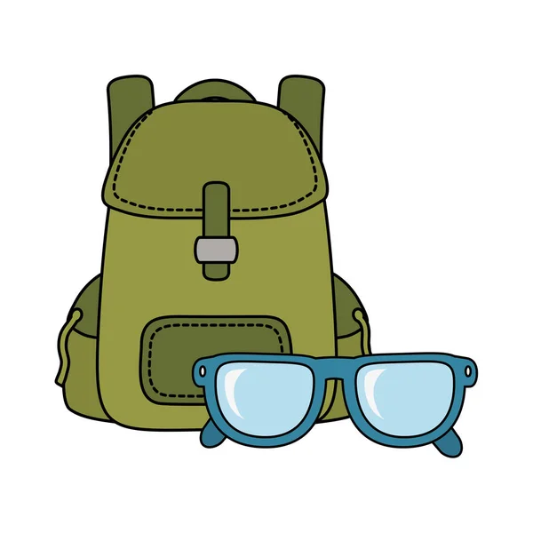 Travel Bag Camping Eye Glasses Vector Illustration Design — Stock Vector