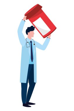 hapları şişe karikatür vektör çizim grafik tasarım holding Sağlık Tıp doktoru adam