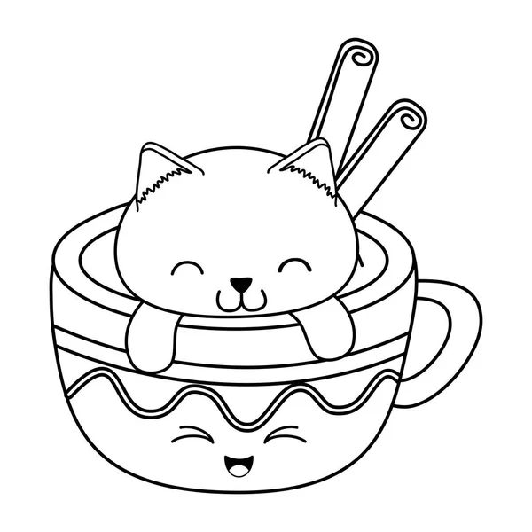 可爱的小猫与巧克力杯卡瓦伊字符矢量插图设计 — 图库矢量图片
