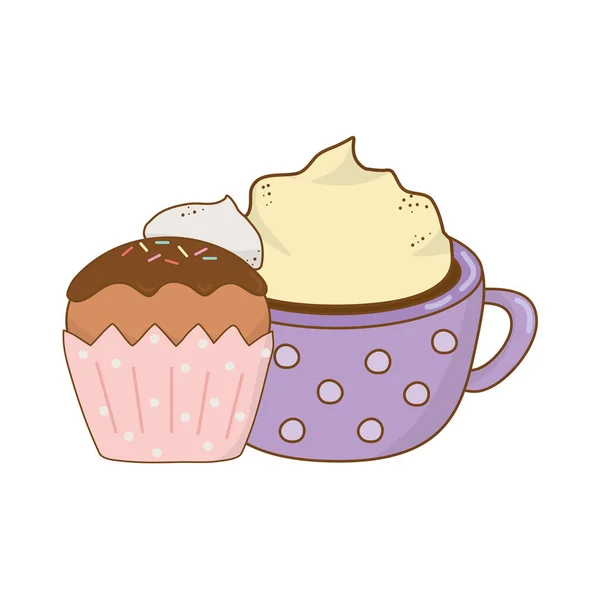 Deliciosa Taza Chocolate Con Cupcake Vector Ilustración Diseño — Vector de stock