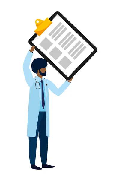 Healthcare Medical Doctor Man Holding Documents Folder Cartoon Vector Illustration — Stock Vector