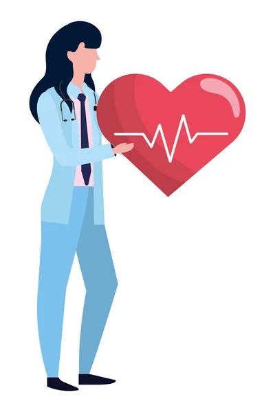Zdravotní Lékař Žena Srdce Ikony Kreslené Vektorové Ilustrace Grafický Design — Stockový vektor