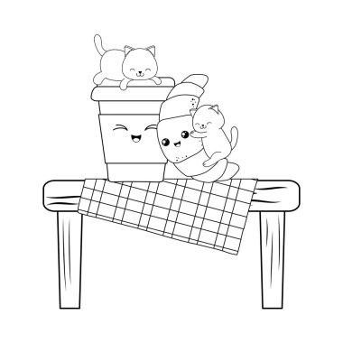 sevimli küçük kediler kruvasan kawaii karakterlerle illüstrasyon tasarım vektör