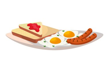 lezzetli lezzetli breakfast çanak karikatür vektör çizim grafik tasarım