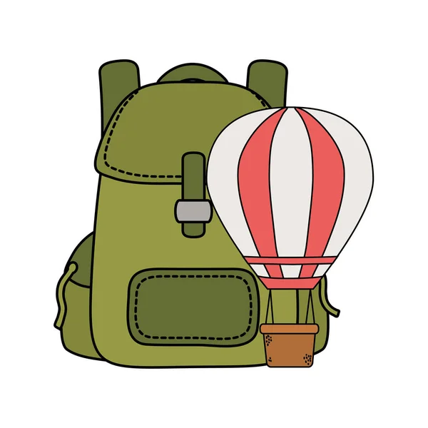 Μπαλόνι Αέρα Καυτό Πετώντας Σχεδιασμό Εικονογράφηση Διάνυσμα Τσάντα Ταξιδιού — Διανυσματικό Αρχείο