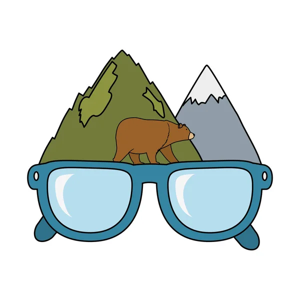 Βουνά Αρκούδας Grizzly Και Μάτι Γυαλιά Διανυσματικά Εικονογράφηση Σχεδιασμός — Διανυσματικό Αρχείο