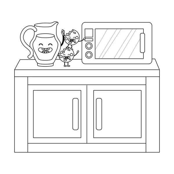 Lezat Susu Jar Kawaii Dengan Cookie Dapur Vektor Kartun Gambar - Stok Vektor