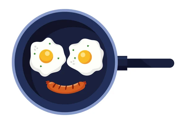 Köstliches Leckeres Frühstück Über Pfanne Kochen Cartoon Vektor Illustration Grafik — Stockvektor