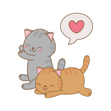 sevimli küçük kediler kalp kawaii karakterlerle illüstrasyon tasarım vektör