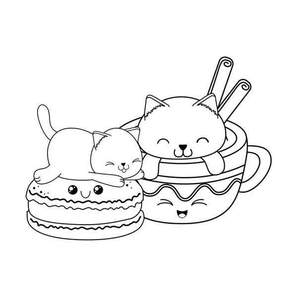 Söt Liten Katt Med Choklad Mugg Kawaii Tecken Vektor Illustration — Stock vektor