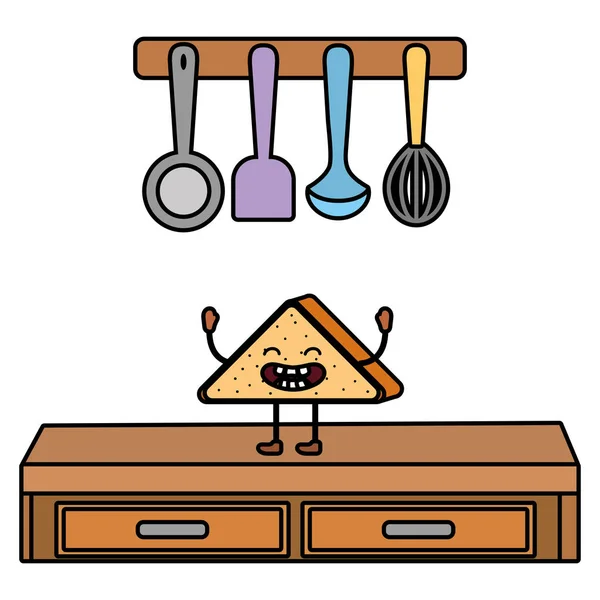 Lezat Makanan Kawaii Roti Panggang Dapur Vektor Kartun Gambar Desain - Stok Vektor