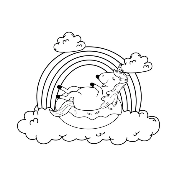 Söta Saga Unicorn Donut Med Regnbåge Vektor Illustration Design — Stock vektor