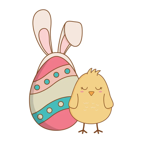Schöne Eier Mit Ohren Bemalt Kaninchen Und Küken Vektor Illustration — Stockvektor