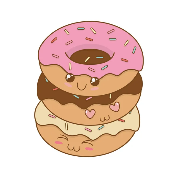 Heerlijke Zoete Donuts Kawaii Characterdesign Vector Illustratie — Stockvector