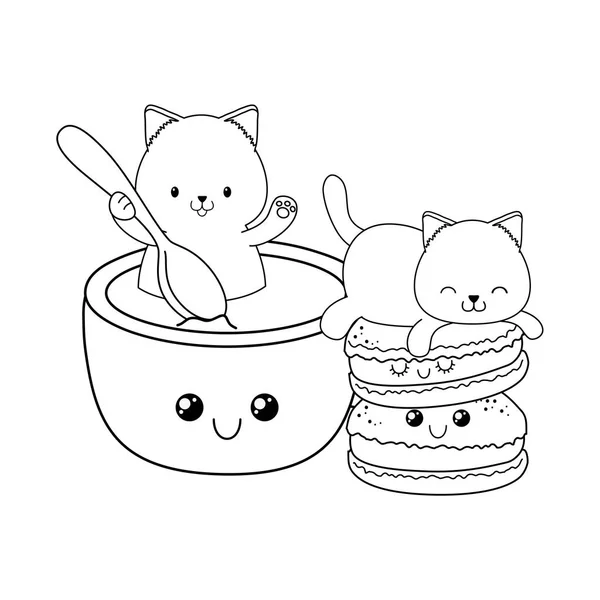 Mignons Petits Chats Avec Des Cookies Kawaii Personnages Vectoriel Illustration — Image vectorielle