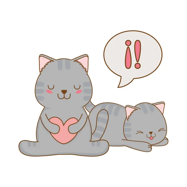 Niedlichen Kleinen Katzen Mit Herz Kawaii Zeichen Vektor Illustration Design — Stockvektor