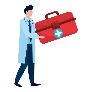 ilk yardım kutusu karikatür vektör çizim grafik tasarım holding Sağlık Tıp doktoru adam